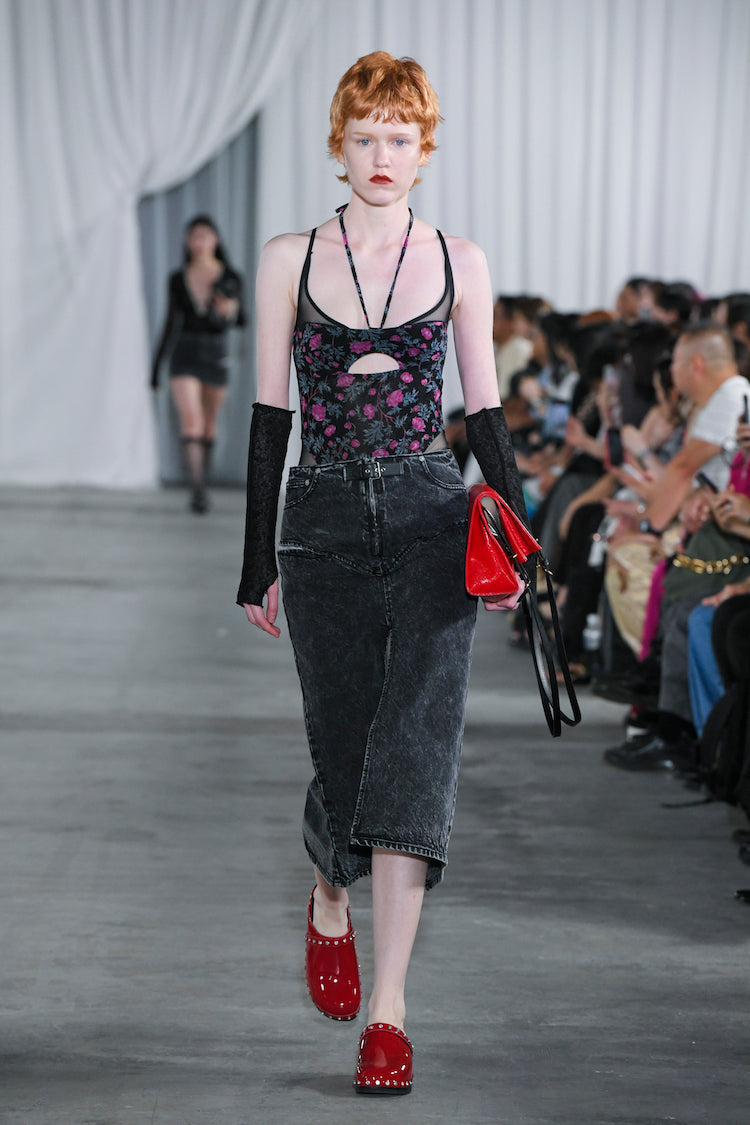 CUT-OUT DENIM MIDI SKIRT - FETICO