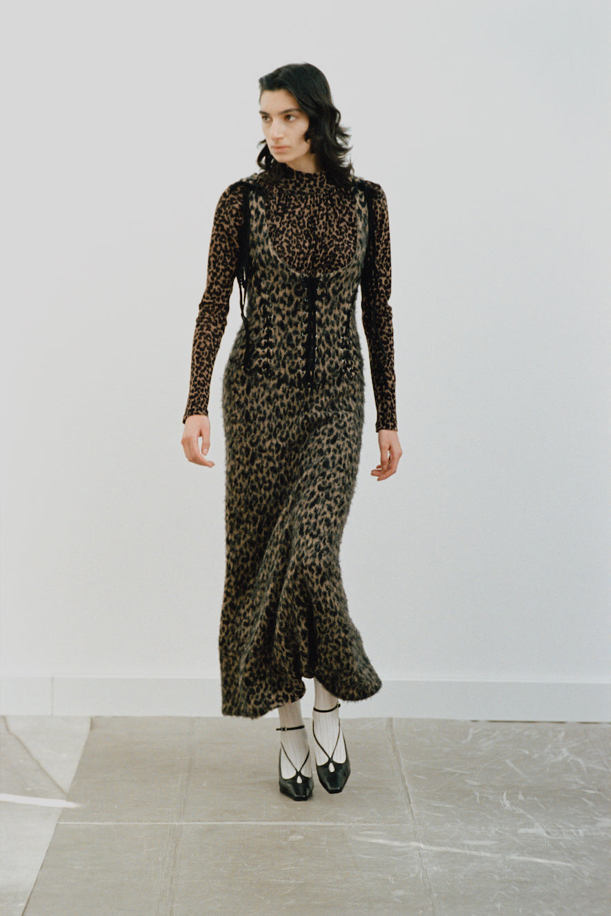 PRINTED VELVET TULLE TURTLENECK BODYSUIT - FETICO