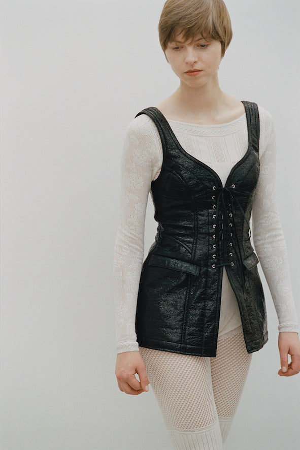 FOIL COATED LACE UP VEST - FETICO