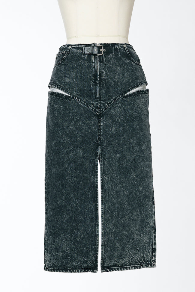 CUT-OUT DENIM MIDI SKIRT - FETICO