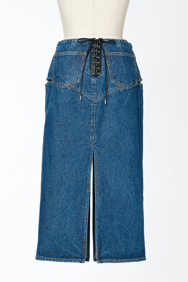 CUT-OUT DENIM MIDI SKIRT - FETICO