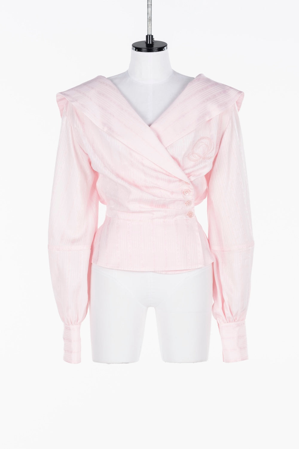 ROSE JAQUARD STRIPE SAILOR COLLAR BLOUSE - FETICO