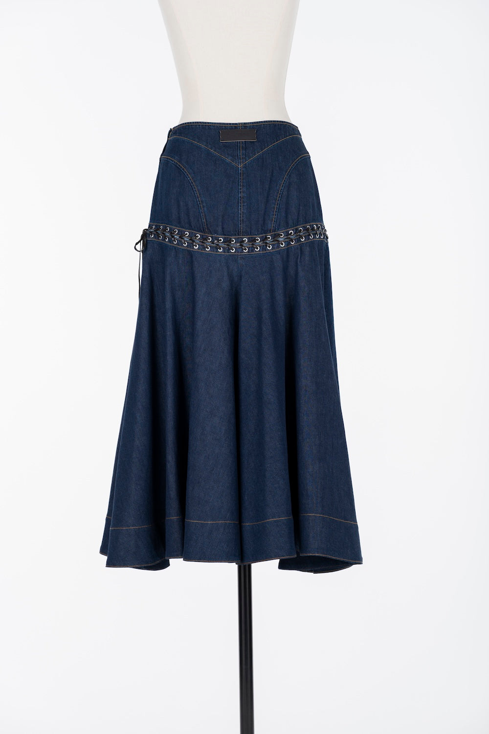 LACE UP DENIM FLARE SKIRT - FETICO