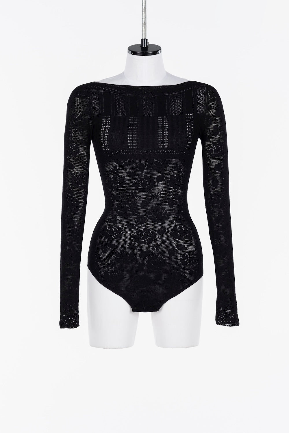 ROSE PATTERN LACE KNIT BODYSUIT - FETICO