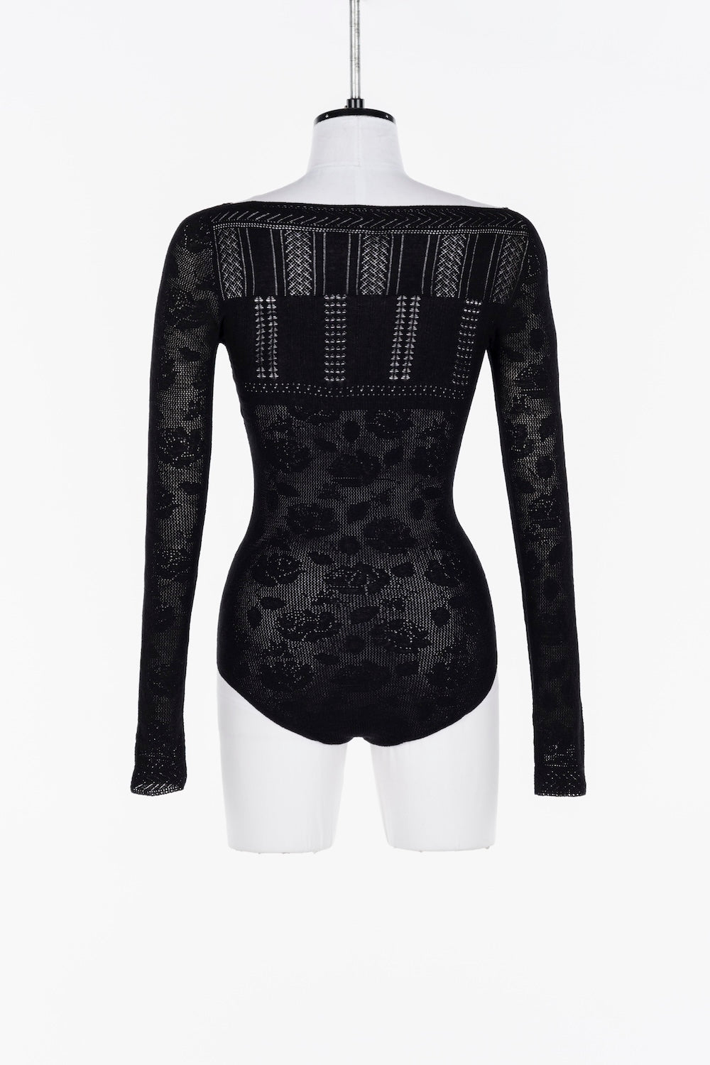ROSE PATTERN LACE KNIT BODYSUIT - FETICO