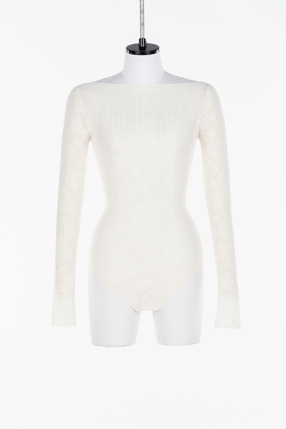 ROSE PATTERN LACE KNIT BODYSUIT - FETICO