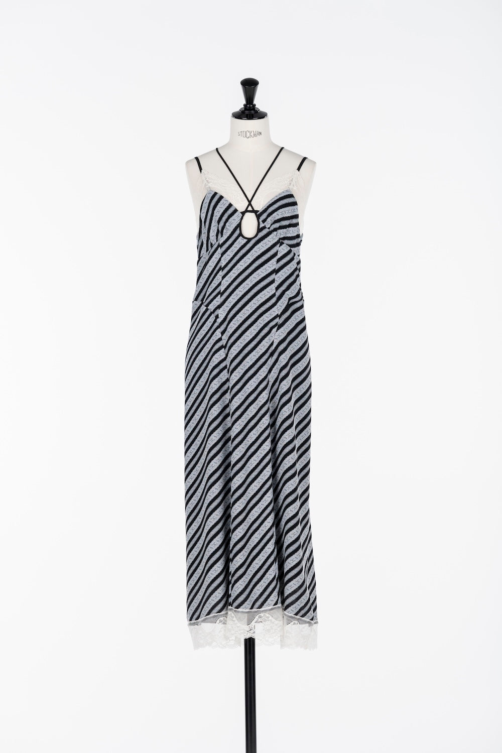 LACE JAQUARD STRIPE SLIP DRESS - FETICO