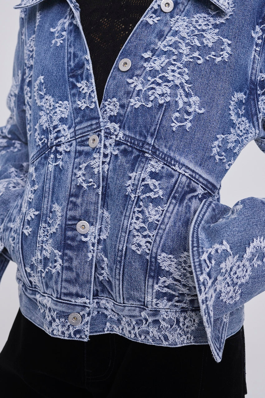 LACE JACQUARD SKIPPER DENIM JACKET - FETICO
