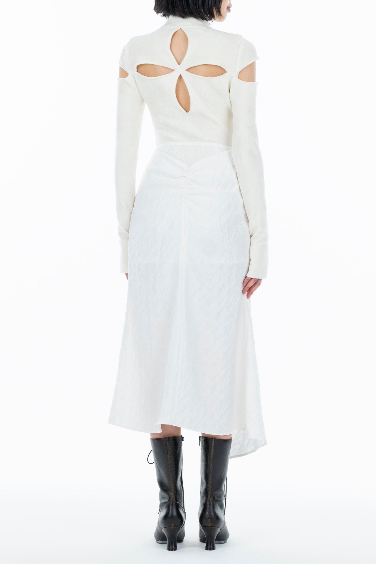 FLORAL EMBOSSED DRAPED SKIRT - FETICO