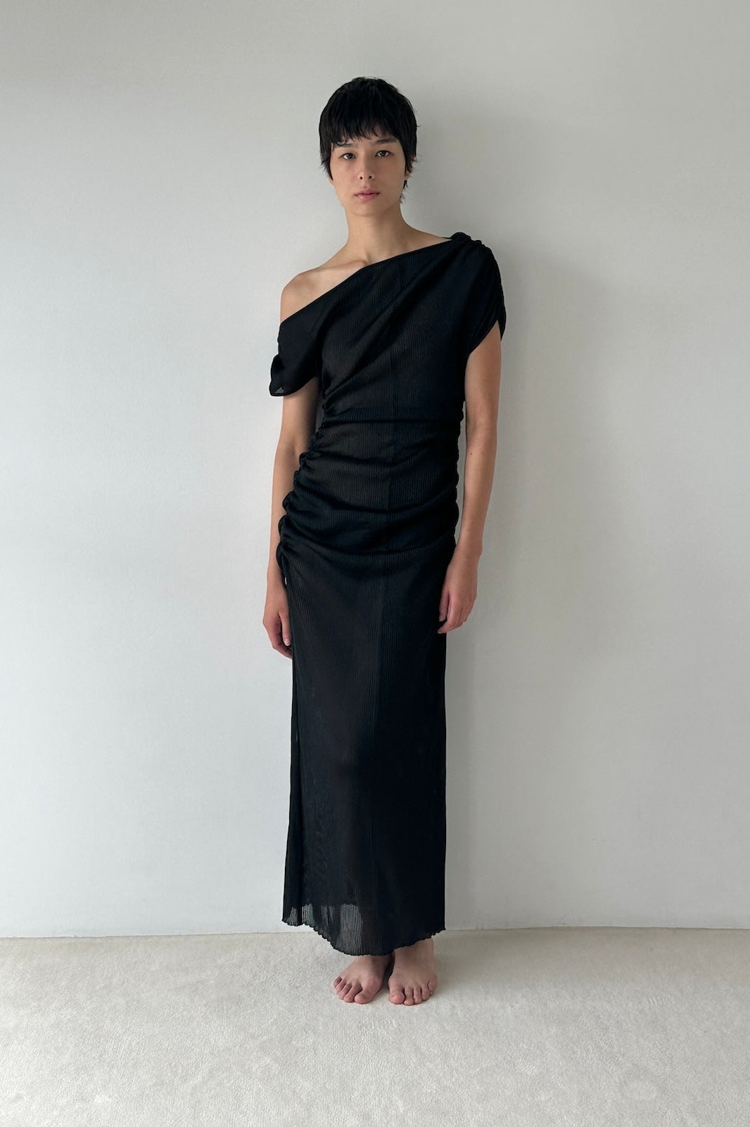 SHEER GATHERED KNIT DRESS - FETICO