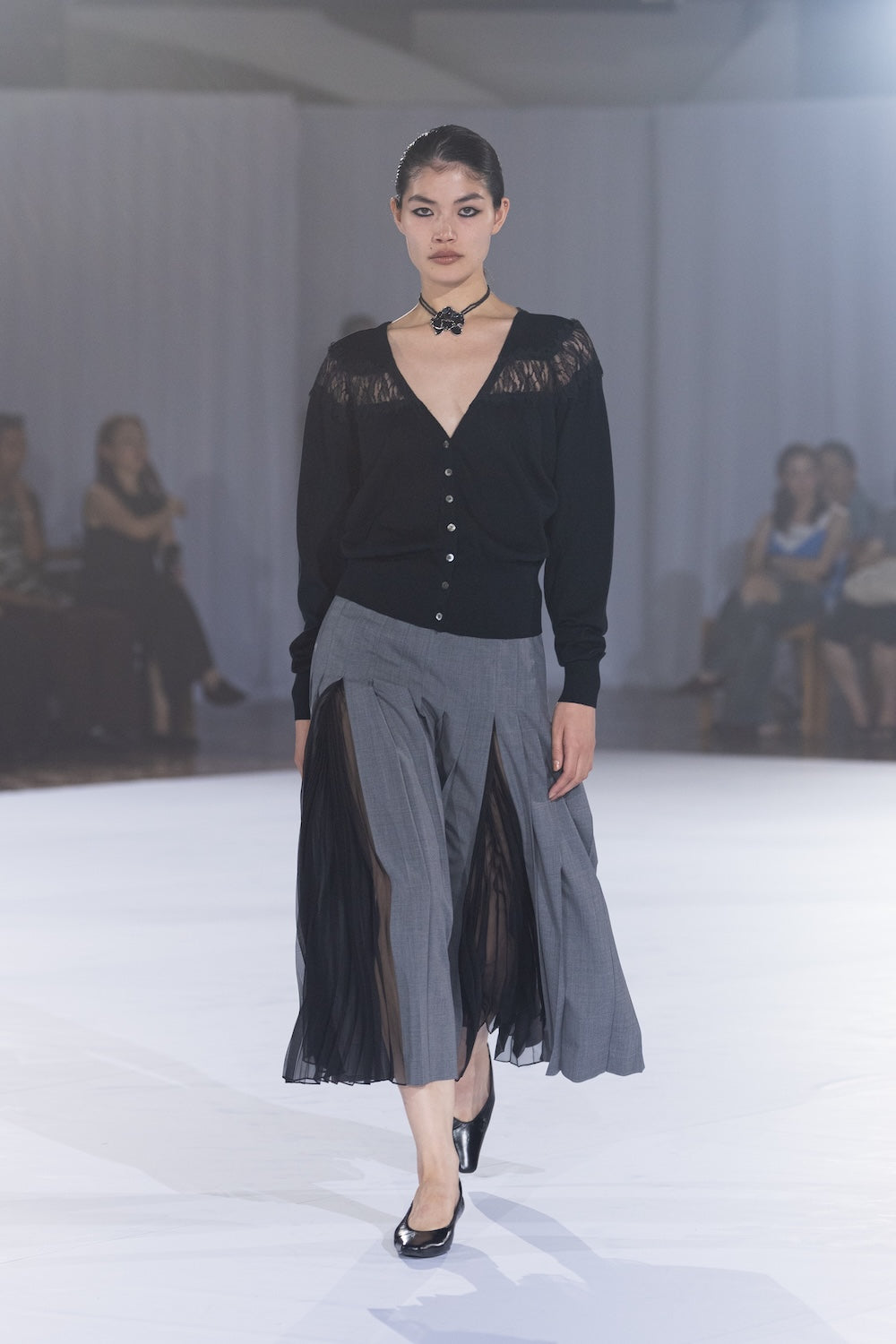 BLEND WOOL & CHIFFON COMBINED PLEATED SKIRT - FETICO