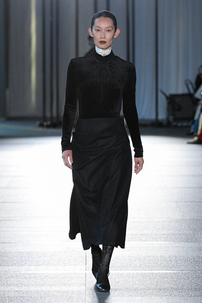 VELOUR DRAPED COLLAR BODYSUIT - FETICO