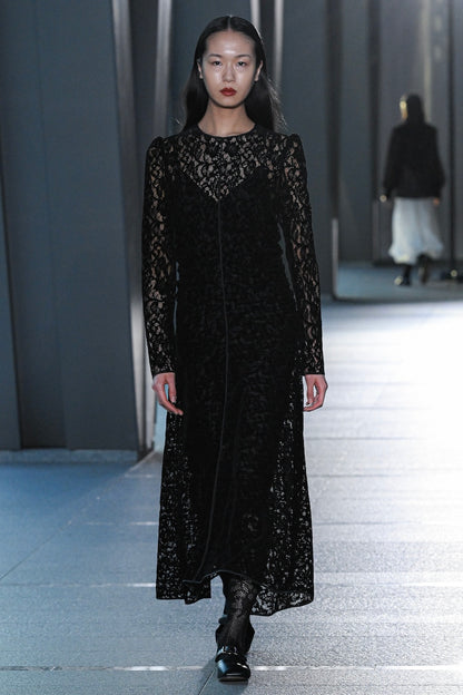 FLOCKED LACE GATHERED DRESS - FETICO