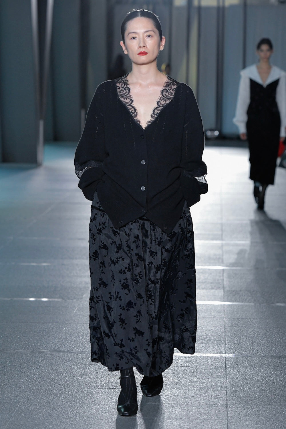 OVERSIZED HAIRY LACE PANELED KNIT CARDIGAN - FETICO