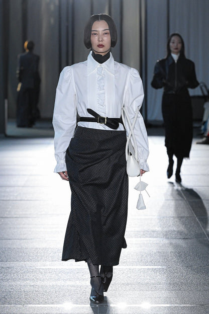 WOOL PINSTRIPE DRAPED SKIRT - FETICO