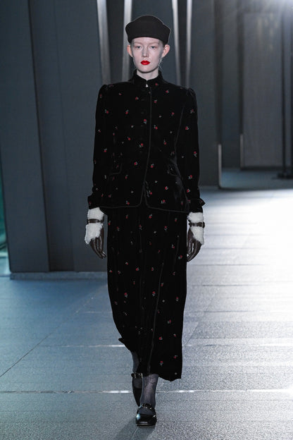 ROSE EMBROIDERED VELVET DRESS - FETICO