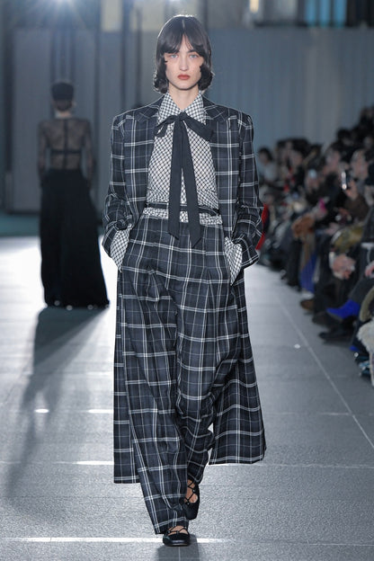 WOOL CHECK DOUBLE BREASTED COAT - FETICO