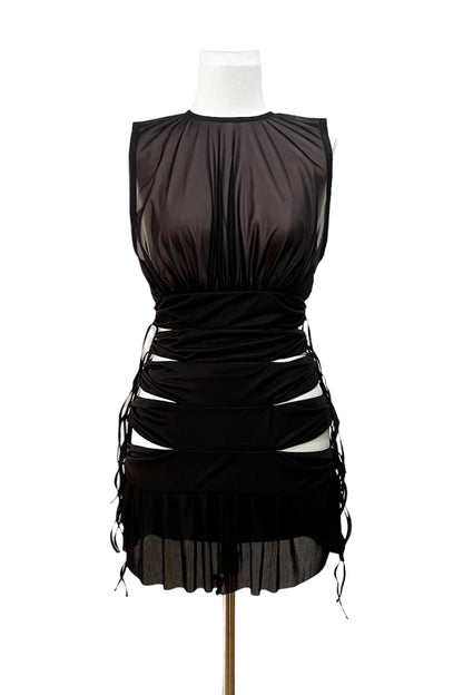 GATHERED SHEER MINI DRESS - FETICO