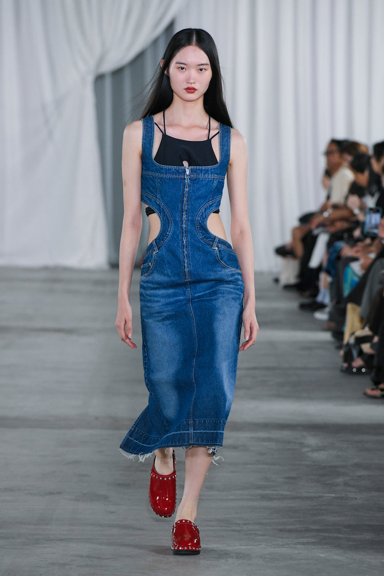 SQUARE-NECK BUSTIER DENIM DRESS - FETICO