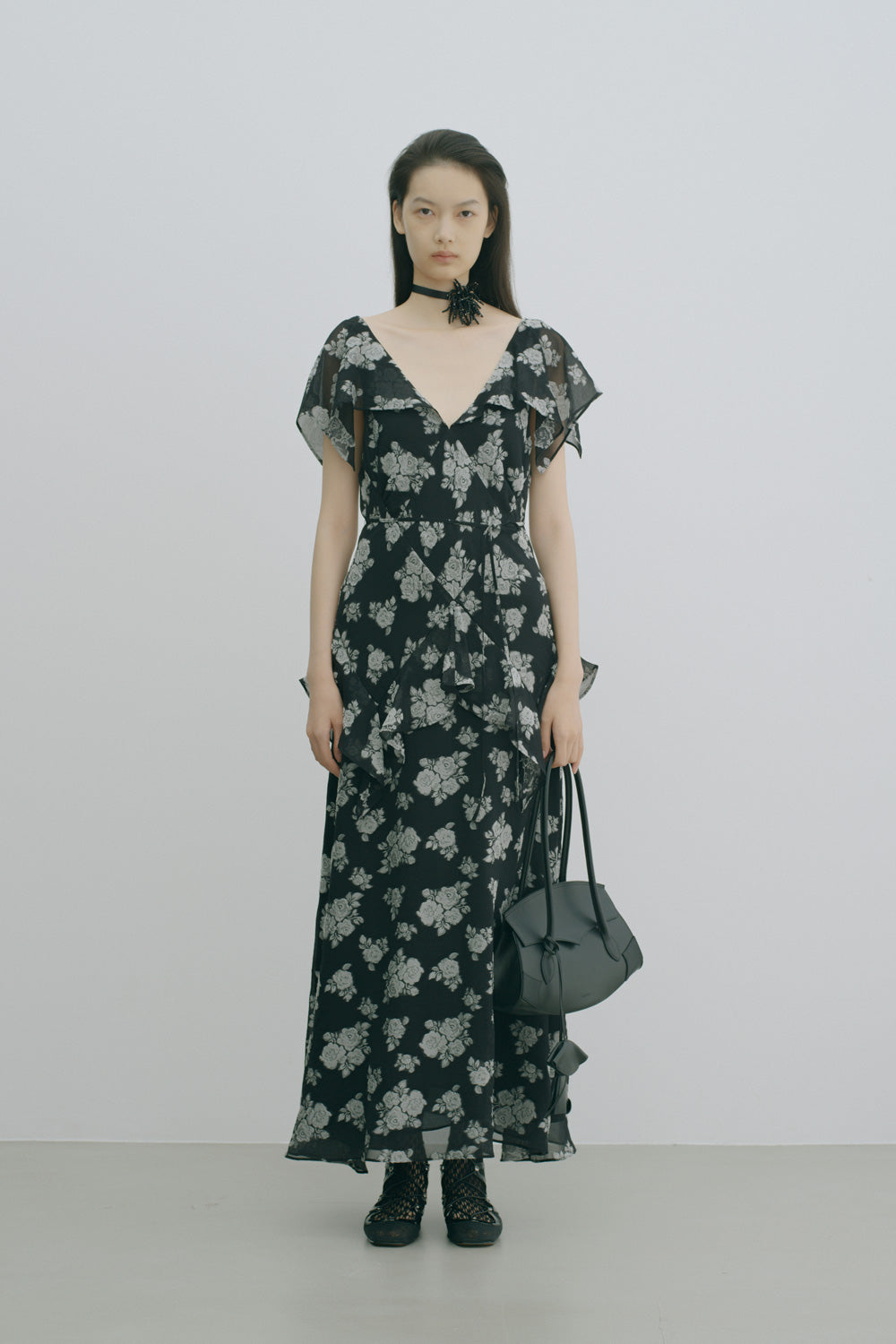 SHEER FLORAL JACQUARD DRESS - FETICO