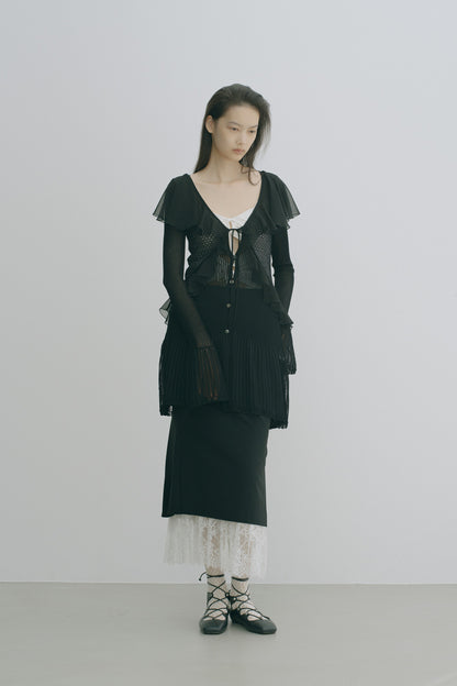 LACE KNIT LONGLINE CARDIGAN - FETICO