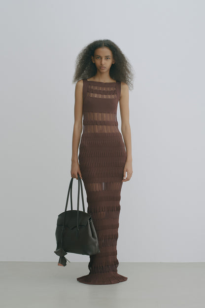 SHEER STRIPE KNIT LONG DRESS - FETICO
