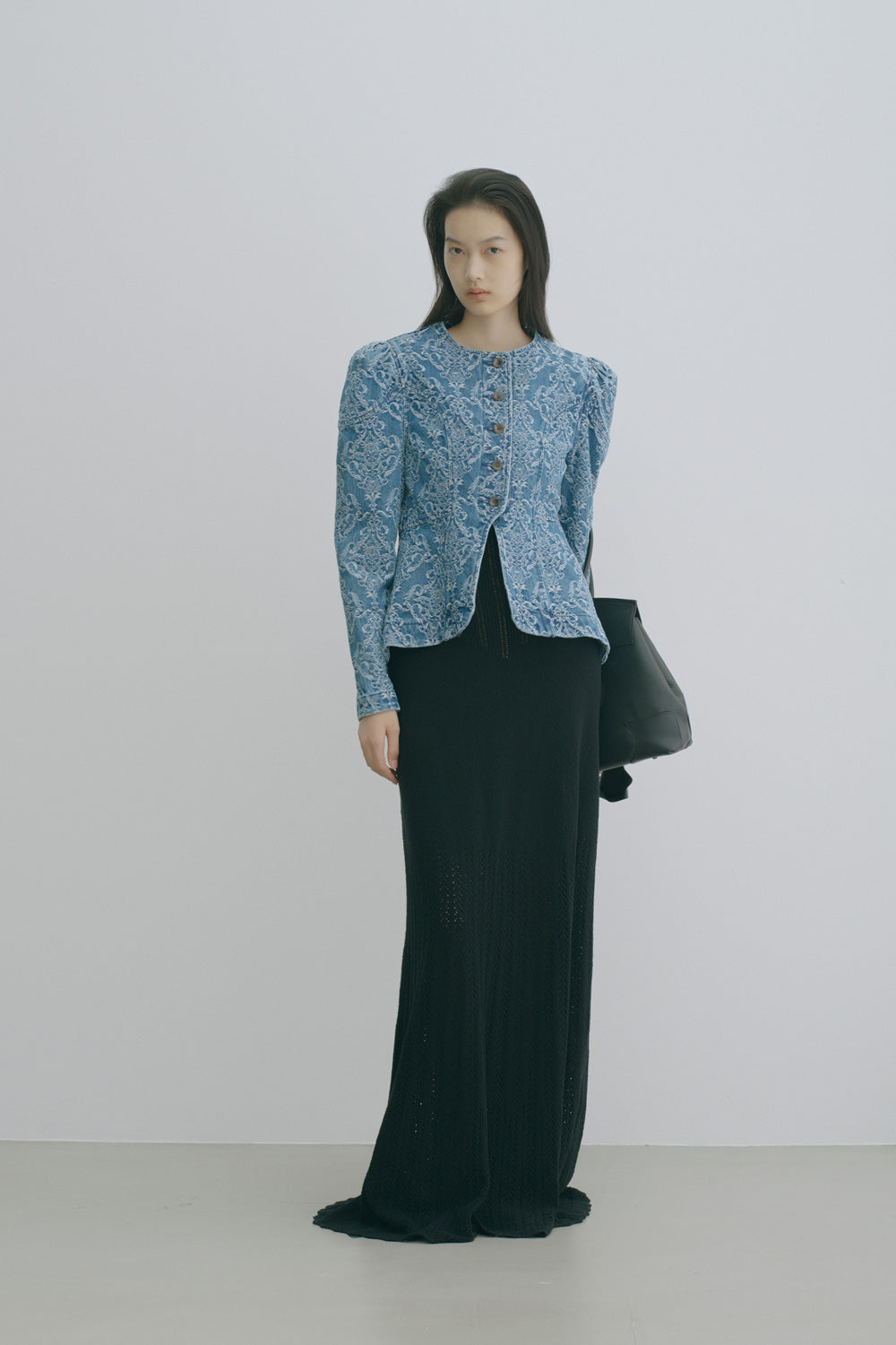DAMASK PRINT DENIM PEPLUM JACKET - FETICO