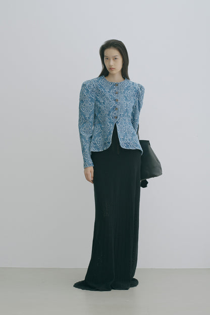 DAMASK PRINT DENIM PEPLUM JACKET - FETICO