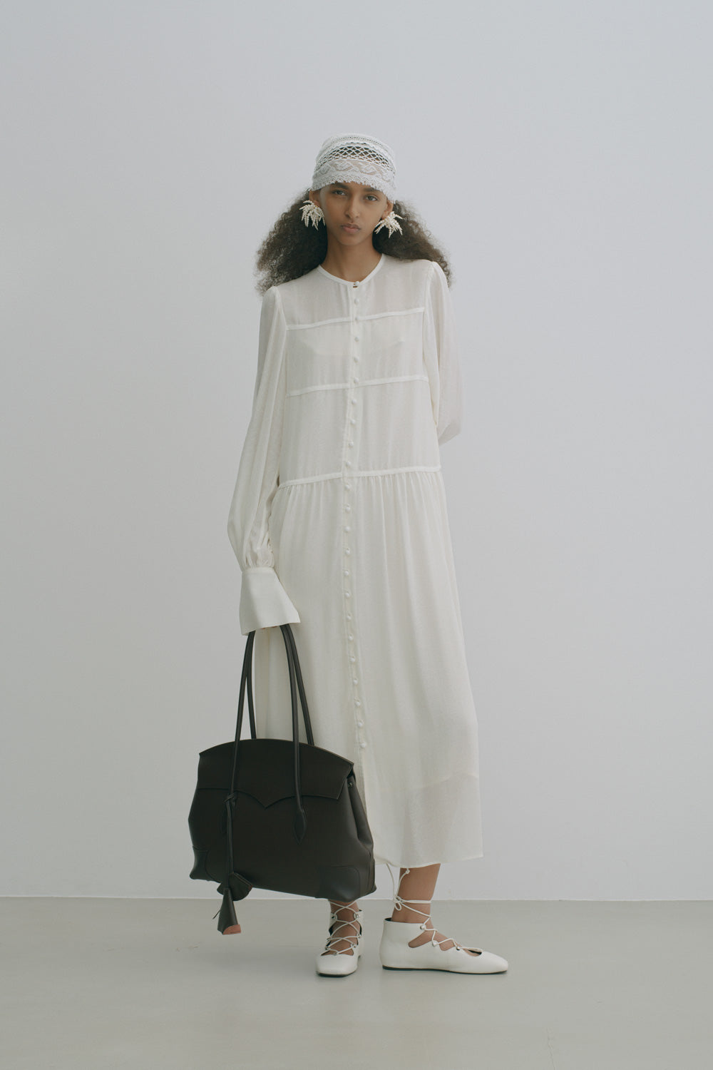 LACE JACQUARD GATHERED DRESS - FETICO