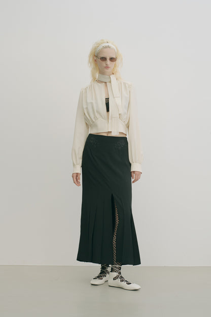 EMBROIDERED PLEATED SLIT SKIRT - FETICO