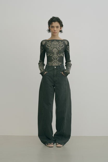 DAMASK PATTERN RIB KNIT TOP - FETICO