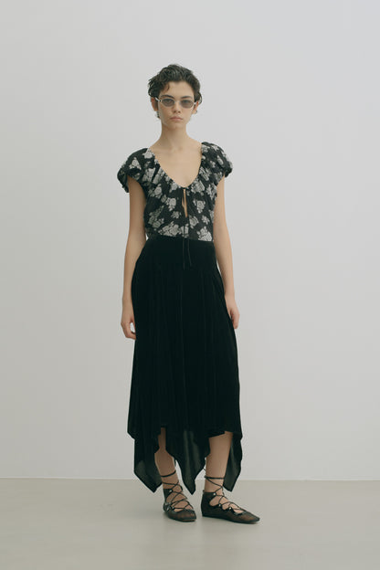 FLORAL JACQUARD GATHERED BLOUSE - FETICO