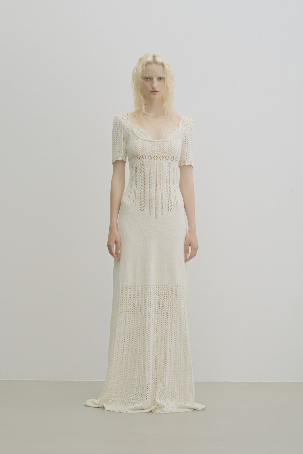 BOUCLÉ KNIT LACE MAXI DRESS - FETICO