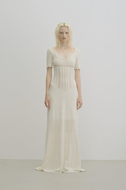 BOUCLÉ KNIT LACE MAXI DRESS - FETICO