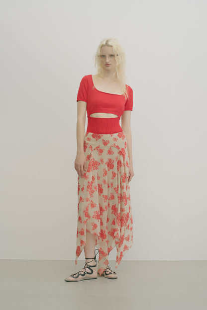 DRAPED FLORAL JACQUARD SKIRT - FETICO