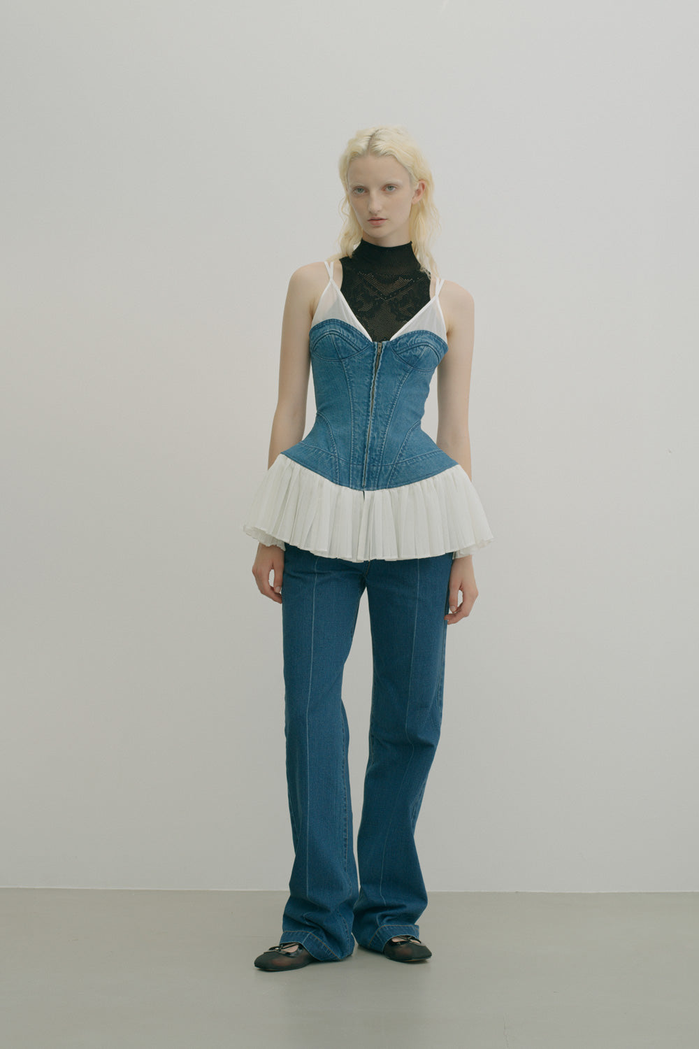 ORGANIC COTTON DENIM PLEATED BUSTIER TOP - FETICO