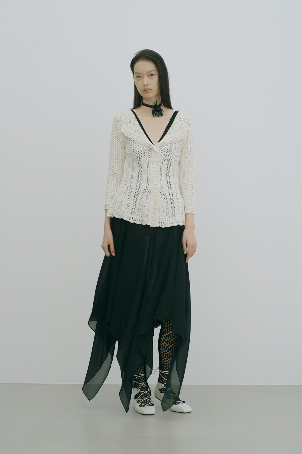 BOUCLÉ KNIT LACE CARDIGAN - FETICO