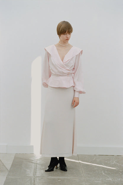 ROSE JAQUARD STRIPE SAILOR COLLAR BLOUSE - FETICO