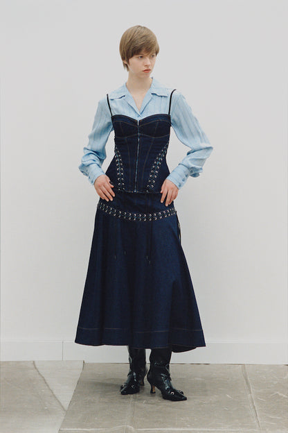 LACE UP DENIM BUSTIER - FETICO