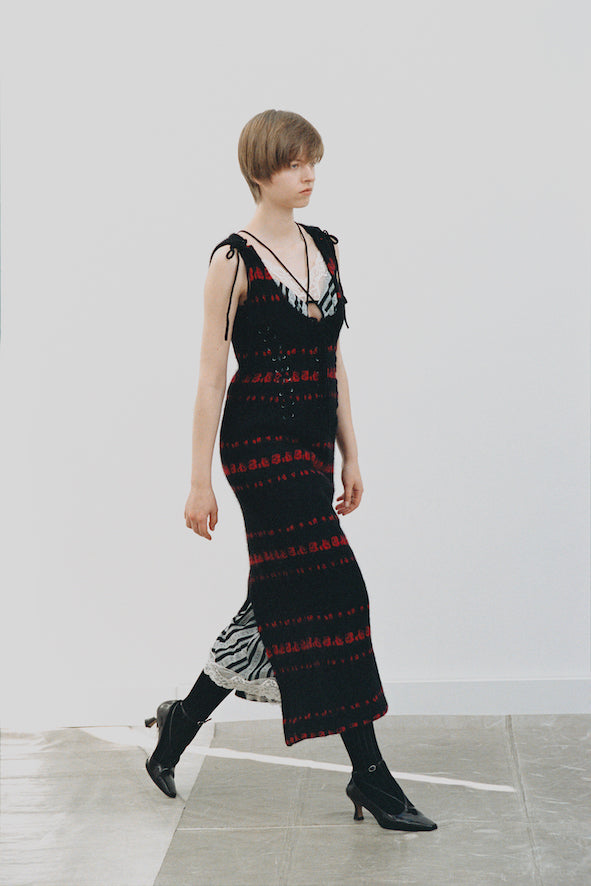 LACE JAQUARD STRIPE SLIP DRESS - FETICO