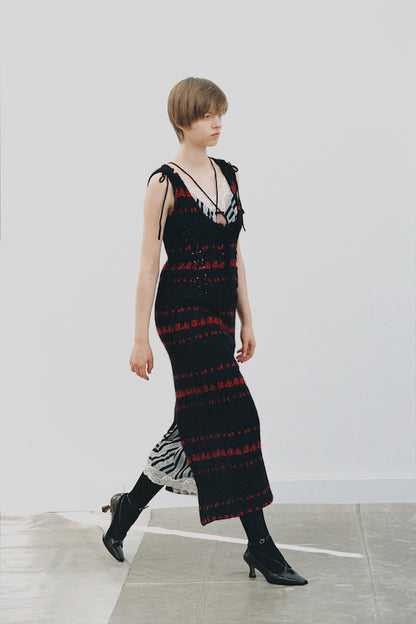 LACE JAQUARD STRIPE SLIP DRESS - FETICO