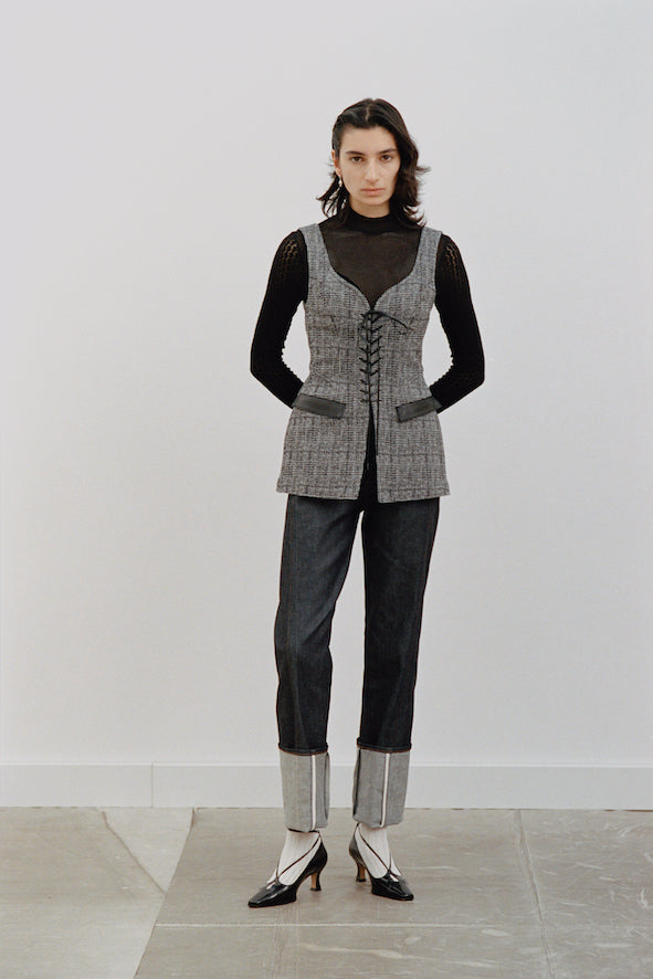 GLEN CHECK LACE UP VEST - FETICO