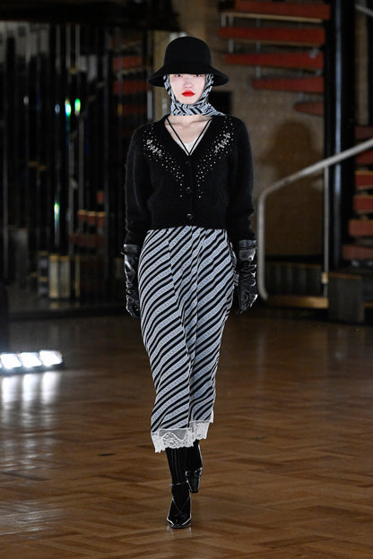 JACQUARD KNIT V NECK CARDIGAN - FETICO