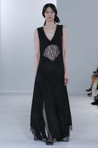 LACE PANELED JERSEY DRESS - FETICO