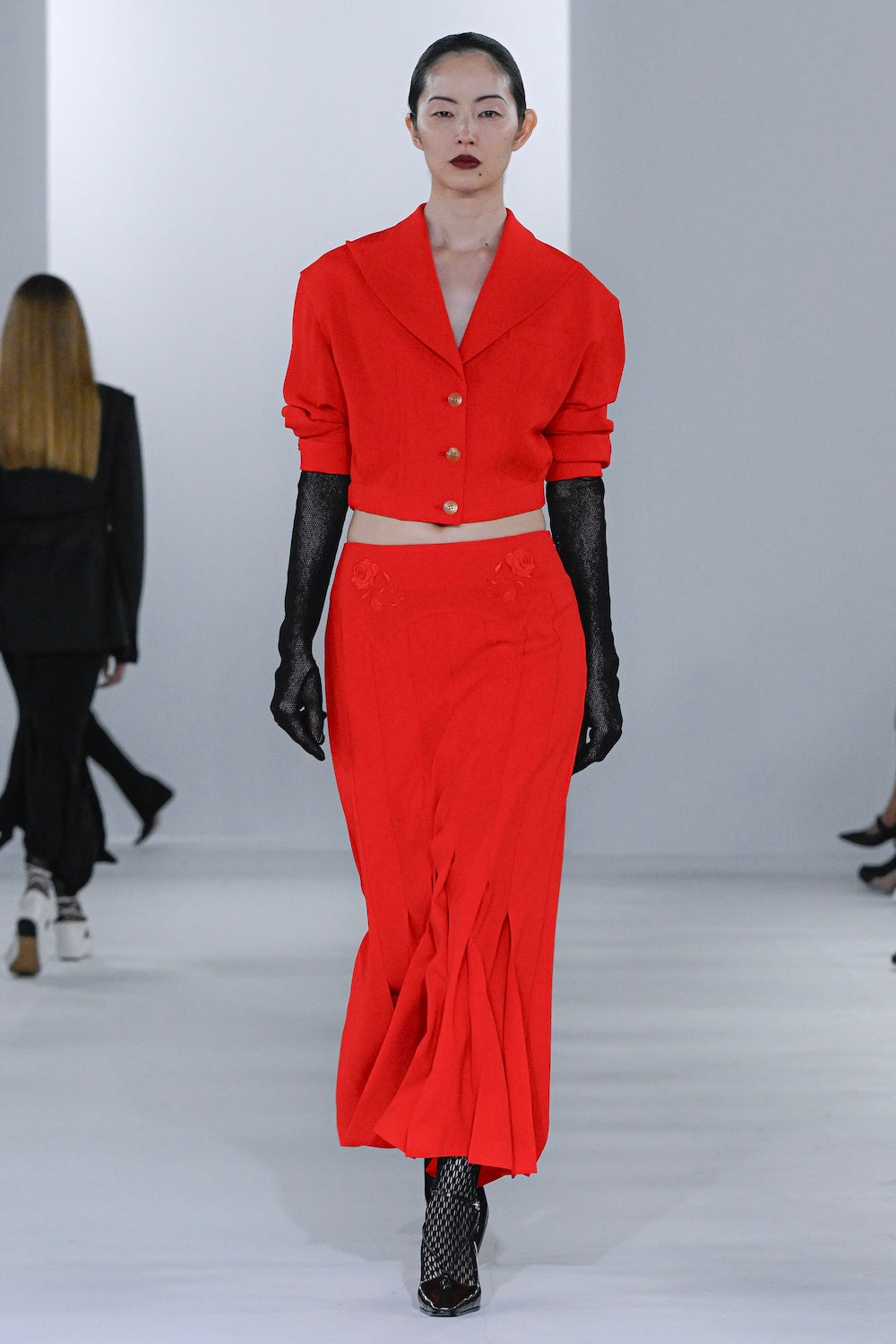 EMBROIDERED PLEATED SLIT SKIRT - FETICO