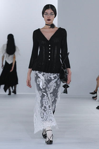 BOUCLÉ KNIT LACE CARDIGAN - FETICO