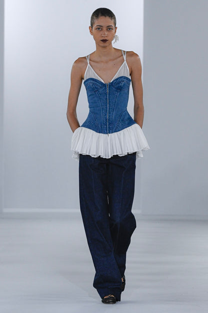 ORGANIC COTTON DENIM PLEATED BUSTIER TOP - FETICO
