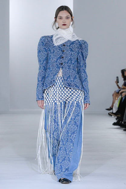 DAMASK PRINT DENIM PEPLUM JACKET - FETICO