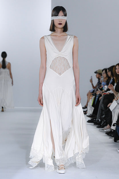 LACE PANELED JERSEY DRESS - FETICO