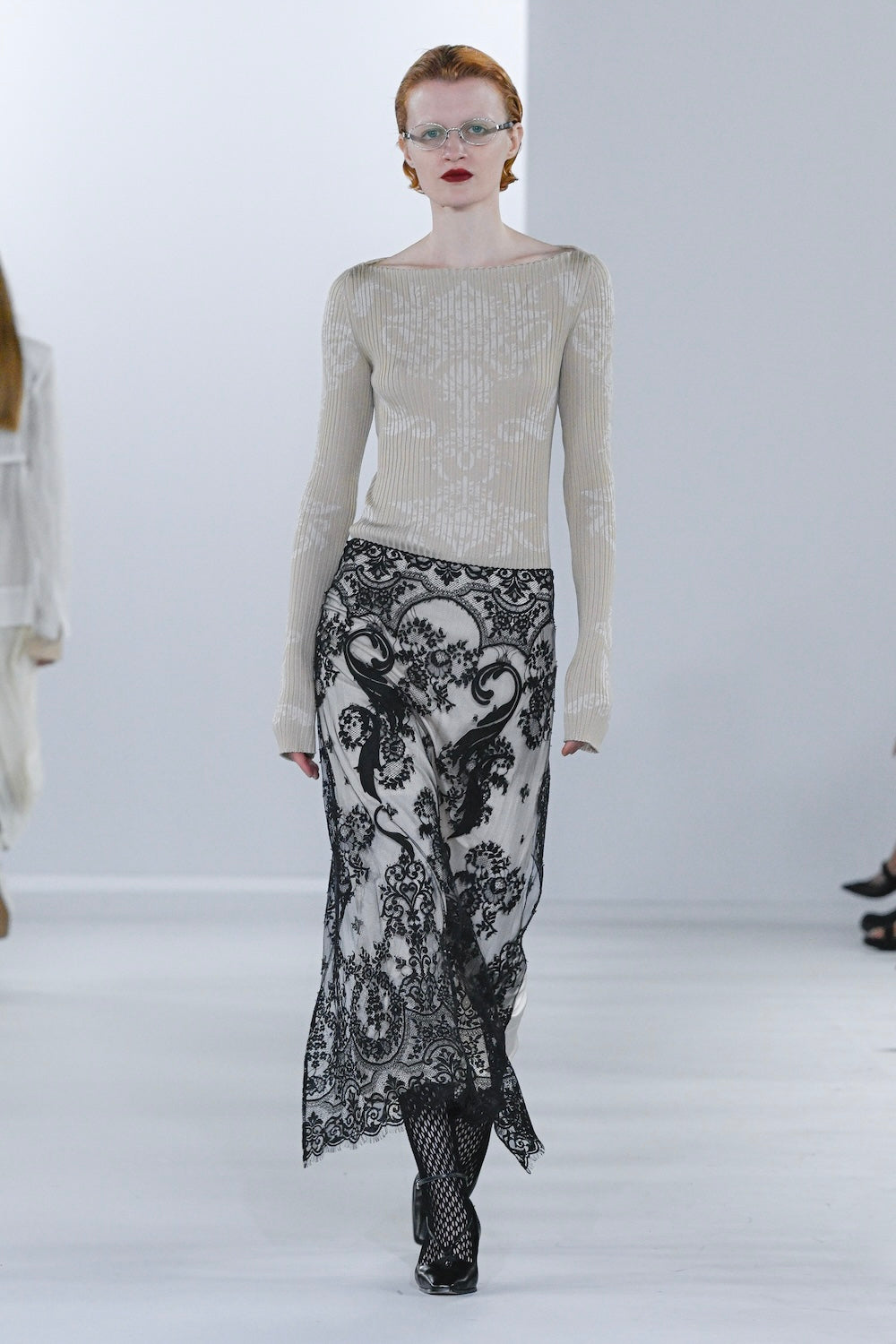DAMASK PATTERN RIB KNIT TOP - FETICO